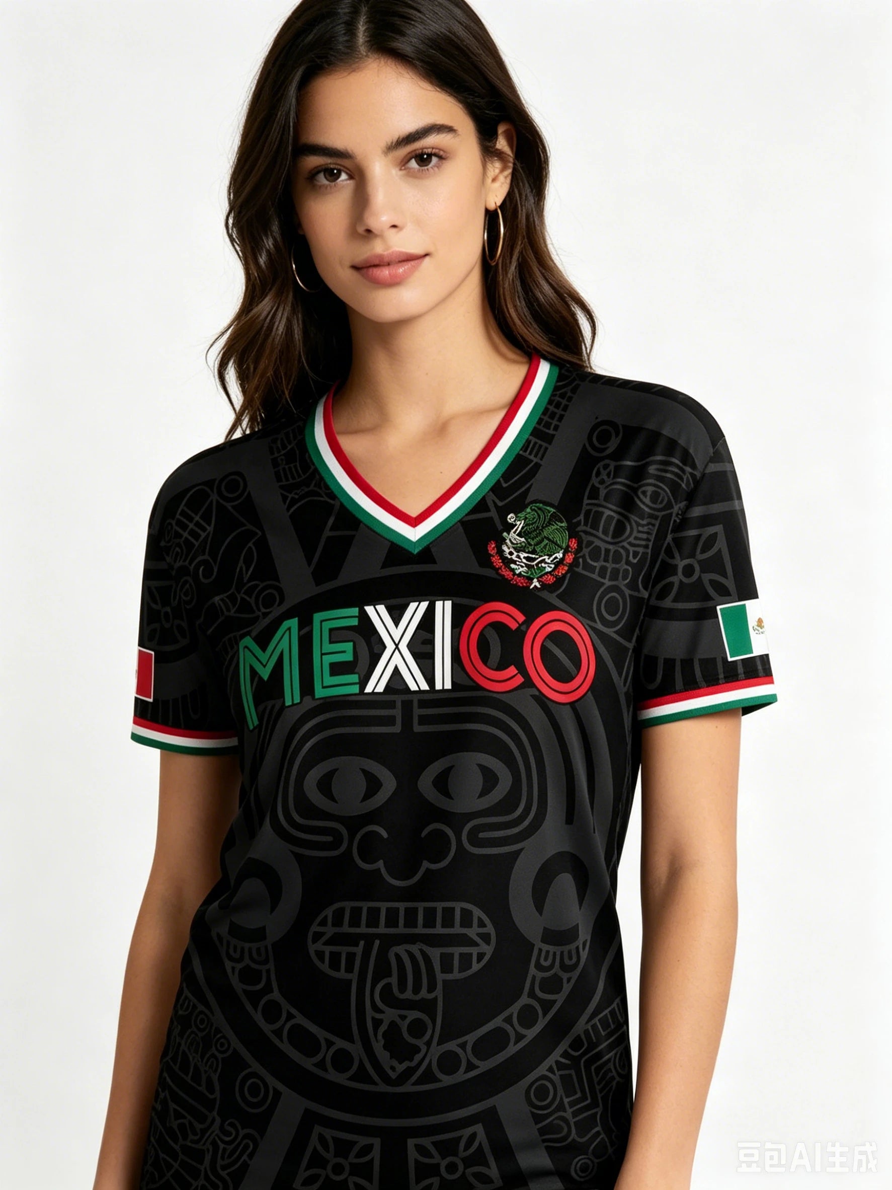 Mexico National Flag 3D Eagle Print Women's T-Shirts Casual V-neck Short Sleeve Tees Fashion Football Fan Summer Female Clothing