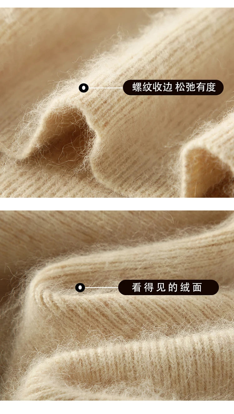 Women' 100%Pure Mink Cashmere Dress Stand-Up Collar Buckle Slim Knit Long Skirt Fashion High Waist Over The Knee Bottoming Dress