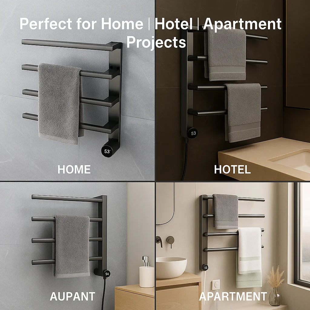 Wall Mounted Black Digital Display 304 Stainless Steel Electric Towel Warmer for Hotels Bathrooms Featuring Heater Technology