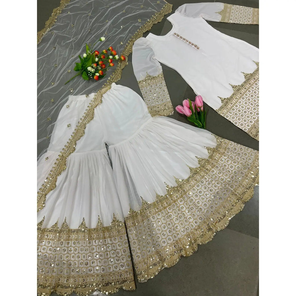 Women's Fancy Party Wear Top Bottom with Embroidered Dupatta Sequence Work Set