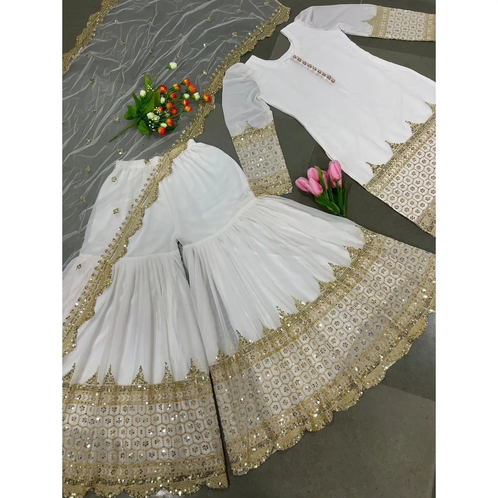 Women's Fancy Party Wear Top Bottom with Embroidered Dupatta Sequence Work Set