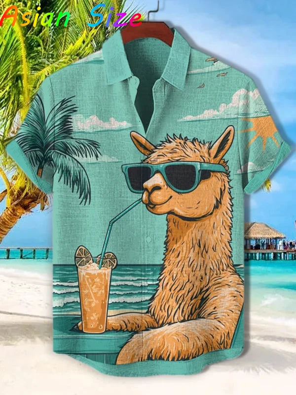Funny Animal Cat Hawaiian Shirts Men Women Sunglass Raccoon Shirt New Button Down Tropical Beach Party 2026 Blouses Aloha Shirt