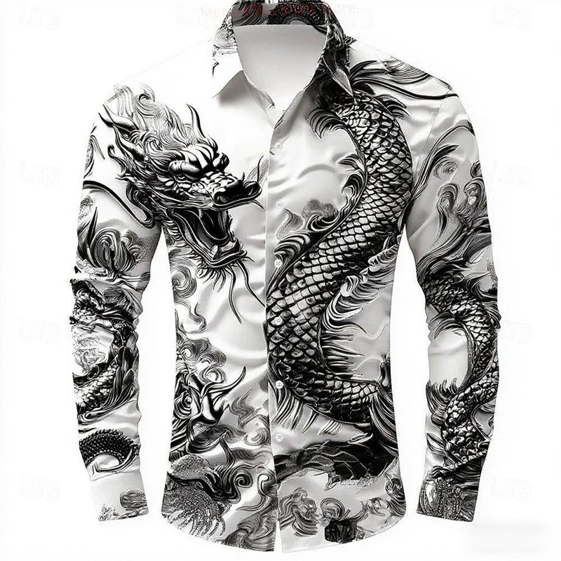 Men's Animal Dragon Shirt Button Long Sleeve Fashion Casual Shirt Vacation Everyday Street Summer Spring Lapel 3D Printed Shirt