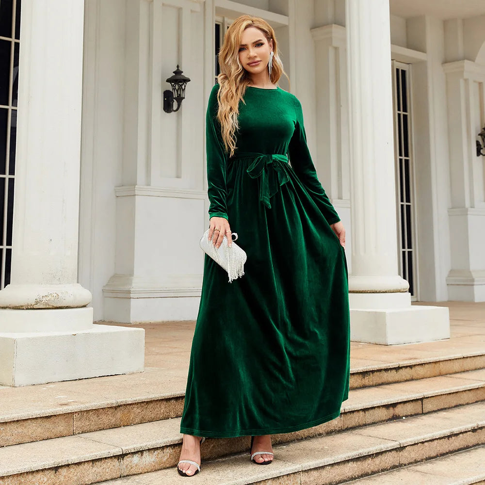 Spring 2025 Elegant Red Long Dress Velvet Solid Color Premium Formal Evening Vestidos Festa Luxo Rojo Maxi Dresses For Women