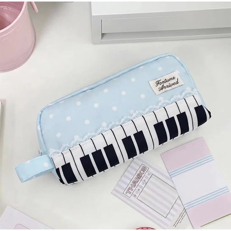 Polka Dot Piano Keyboard Backpack Back-to-school Girl Music Theme Embroidered Nylon Backpack Large Capacity Lightweight Backpack