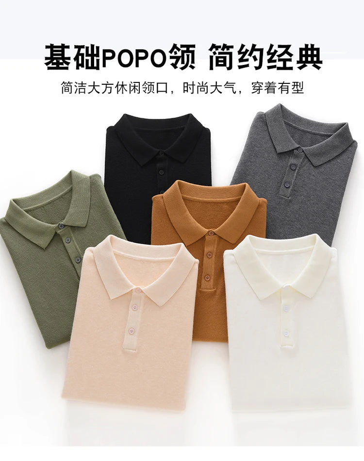 New summer 100% pure wool men's short sleeve polo neck T-shirt fashion youth casual Joker shirt thin T-shirt sweater