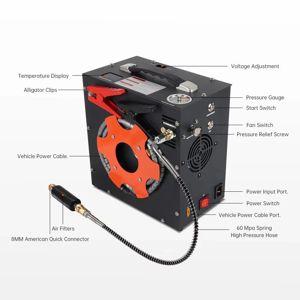 Portable 12V AC 110-220V Oil-Free Air Compressor 300 Bar Car Battery Supply Aluminum Alloy Diving Swim Gear Accessories