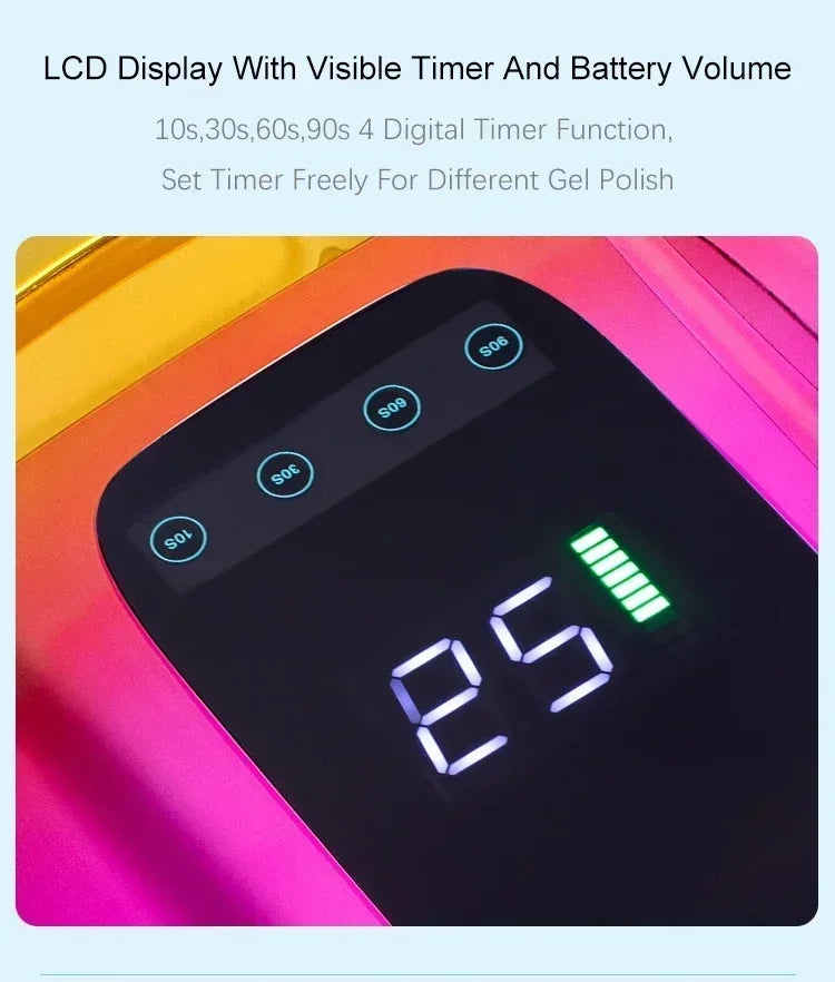 Dual Light Source Rechargeable Nail Lamp with Mirror Bottom Cordless Gel Polish Dryer Pedicure Machine Wireless Nail UV LED Lamp