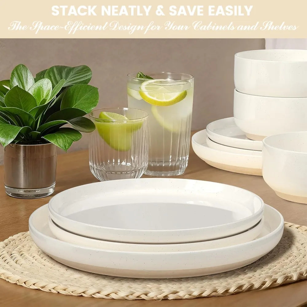 12-Piece Cream White Dinnerware Set for 4, Ceramic Plates & Bowls, Microwave & Dishwasher Safe
