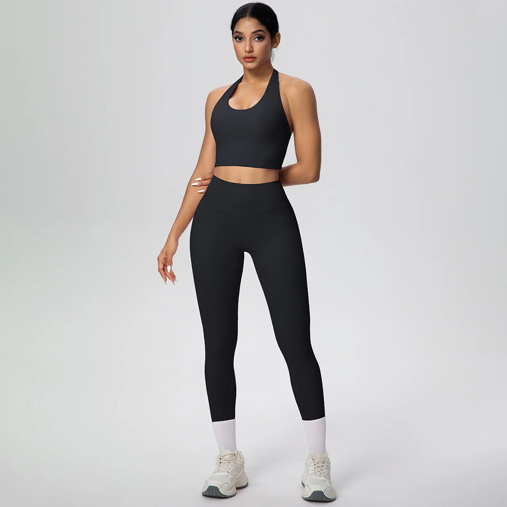 2PCS/set Yoga Set for Woman's Sexy Backless Halter Bra Sports Top Quick Drying Legging Summer Gym Fitness Pants Yoga Set