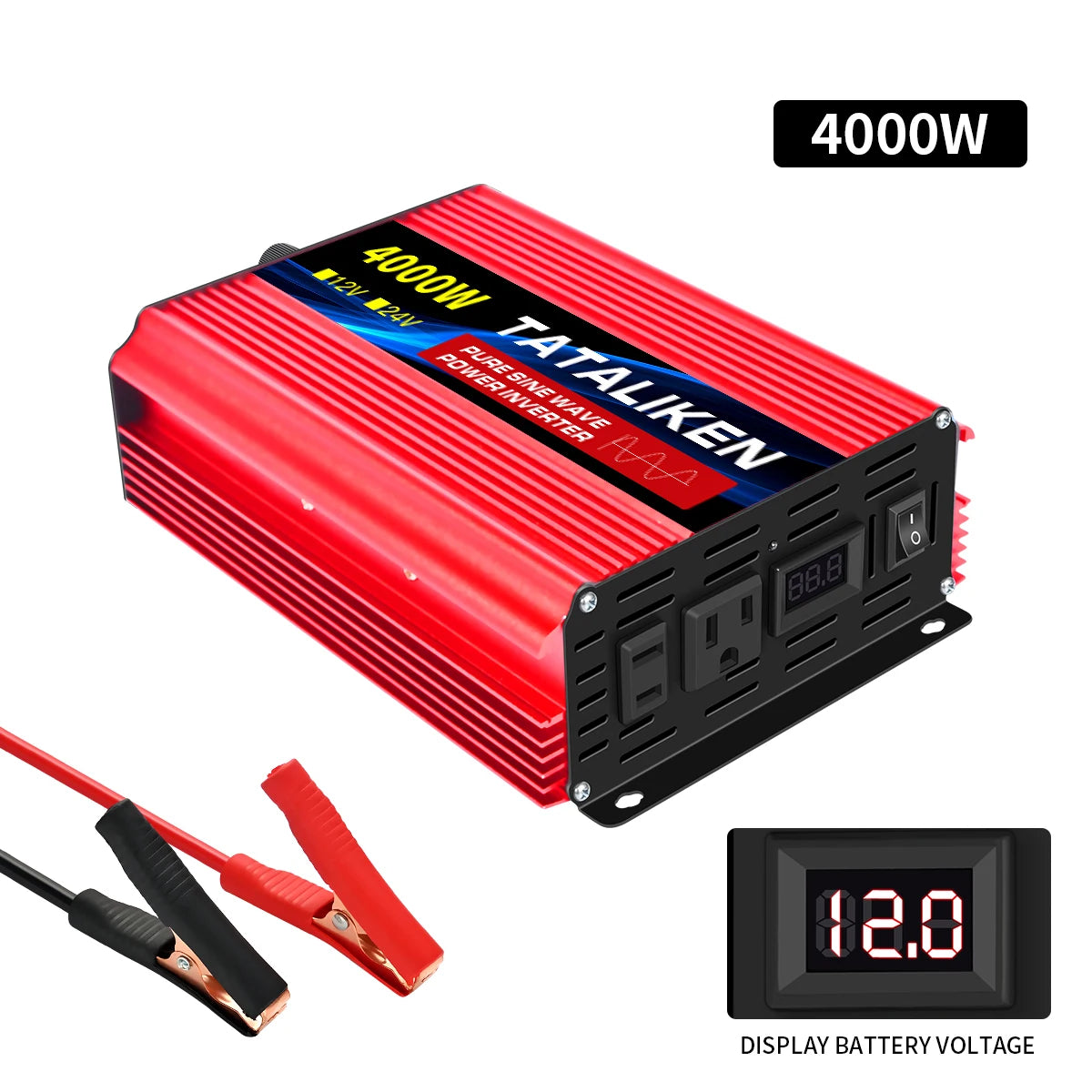 Power Inverter 10000W DC 12V to AC 110V 60HZ Pure Sine Wave Inverter with LCD Display Remote Control 4AC Outlets