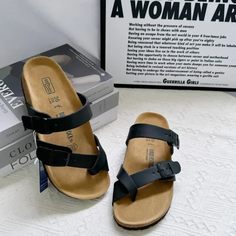 Summer Ins Hot Slippers New Women Cork Clogs Slippers Footbed Beach Sandals Outdoor Suede Clogs Sandals with Adjustable Buckle