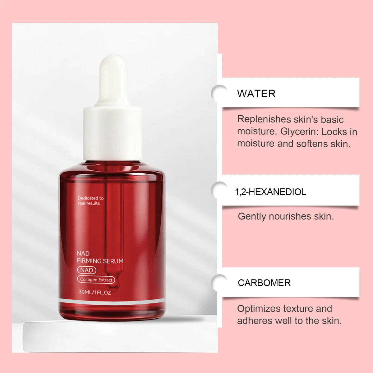 NAD+ Firming Facial Serum with Collagen Peptides Boost Skin Elasticity Smooth Fine Lines Hydrating Care for All Skin Types 30ml