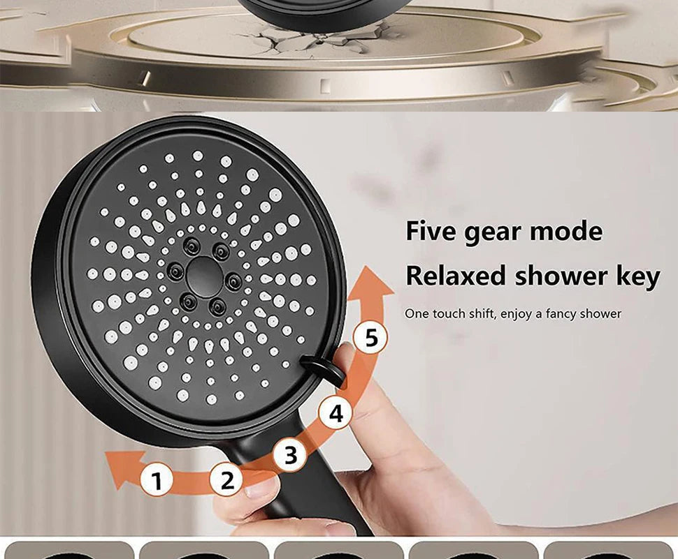 12.5cm Big Panel Shower Head,High Pressure Rainfall Shower Set Water Saving Shower,5 Modes Adjustable Shower Head Bathroom Tools