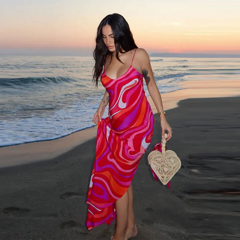 Bohemian Printed Shirt Skirt Suits Women Vintage Irregular Long Sleeve Top Female Sets High Waisted Long Skirt Ladies Outfits
