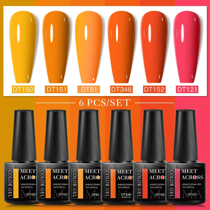 MEET ACROSS 6/8Pcs Set Glitter Gel Nail Polish Autumn Winter Nail Art Varnishes Semi Permanent Soak Off UV Gel Kit Nails Lacquer