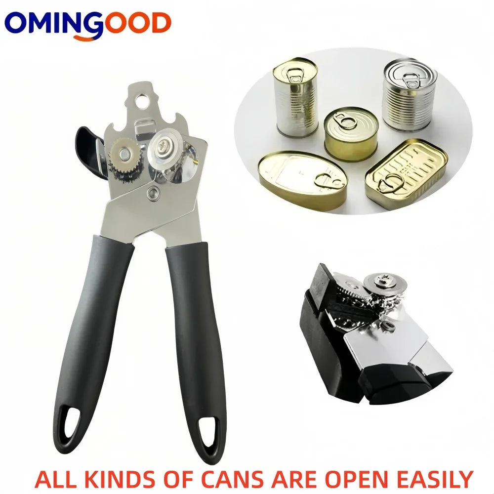 Multifunctional Stainless Steel Can Opener with Grip Side Cut Professional Kitchen Gadget for Tins And Bottles