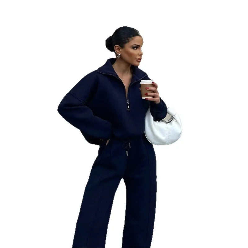2025 Winter Casual New In Matching Sets 2 Pieces Set Woman Two Piece Outfits Women's Clothing Solid Color Pullover Long Sleeves