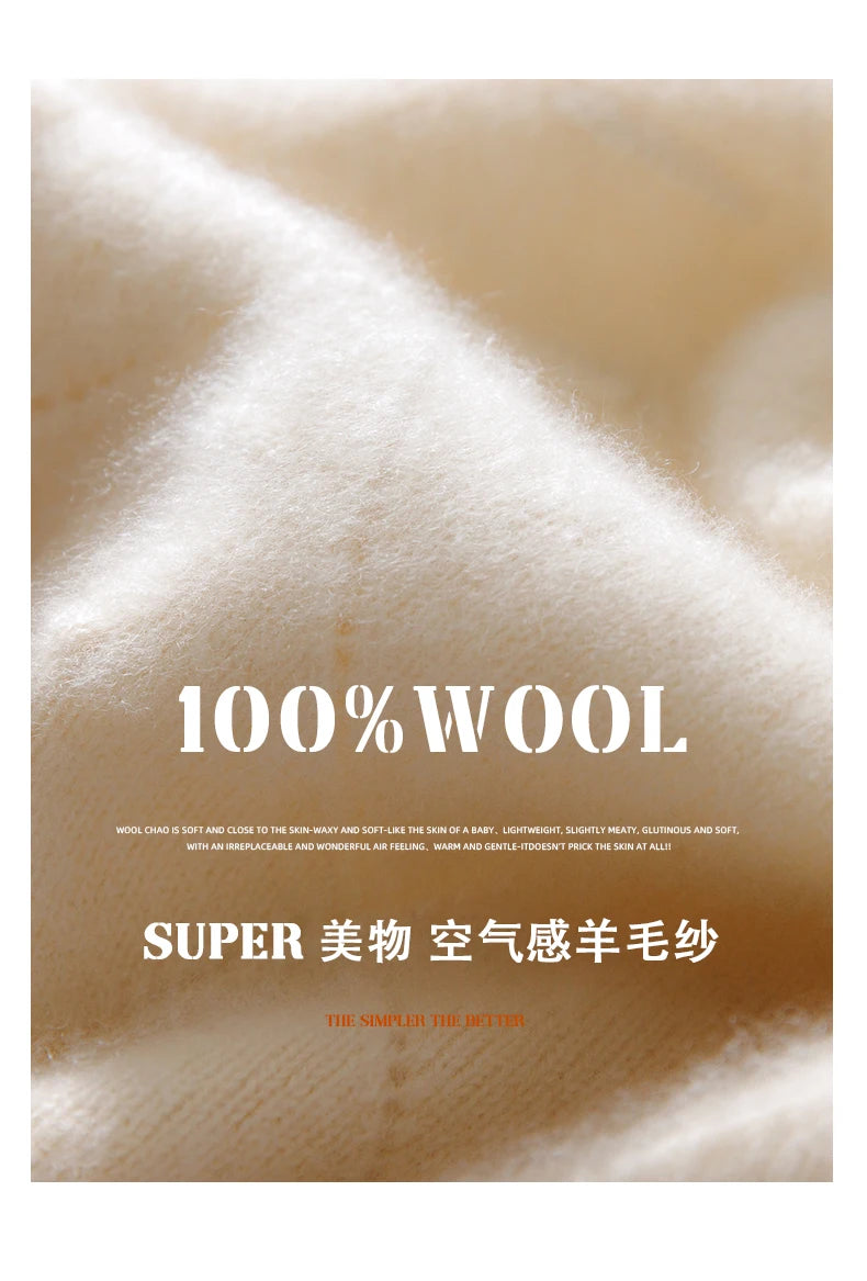 ATTYYWS  100% Merino wool men's pullover O-neck sweater casual knitted solid color autumn and winter men's new wool sweater