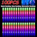 Glow Sticks Bulk 100Pack LED Light Up Foam Sticks 3 Modes Color Flashing,Glow Party Supplies for Wedding Birthday Concert