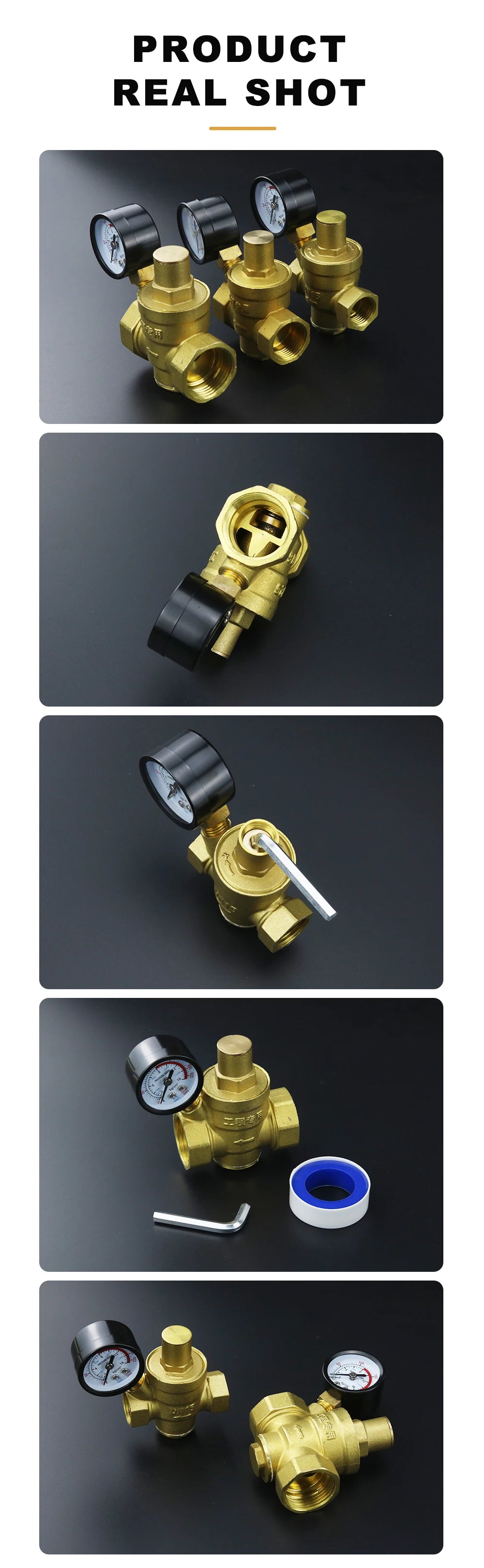DN15 DN20 DN25 Brass Water Pressure Reducing Maintaining Valve 1/2" 3/4" 1" Adjustable Relief Valve With Gauge Meter
