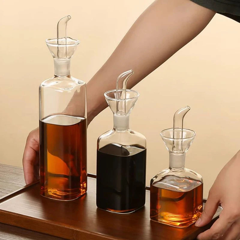 ♬High Borosilicate Glass Oil Pot Household Leak-proof Oil & Vinegar Pots Kitchen Soy Sauce Pot Tank Seasoning Bottle