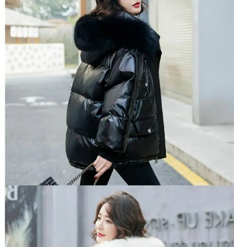 2026 Winter Fashion New Warm Duck Down Jacket Women's Clothes Glossy Fur collar Thicken Parka Short Down Coat Female Trend