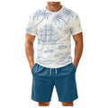 Men's Two Piece Set: Fun Printed Short Sleeved T Shirt And Belt Shorts Stylish And Simple Printed Set Tuxedo Suit Set for Men