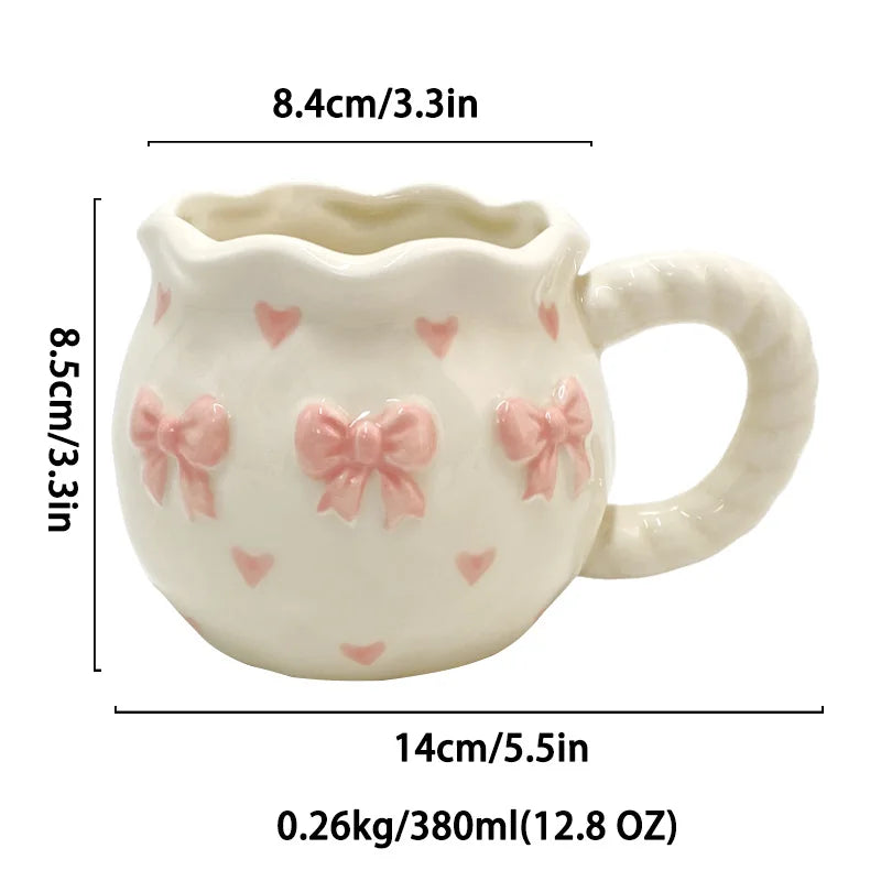 Bow Ceramic Coffee Cup Cute Handmade Ins Style Mug Drinking Water Afternoon Tea Gift Decoration Summer Dopamine Girlfriend Gift