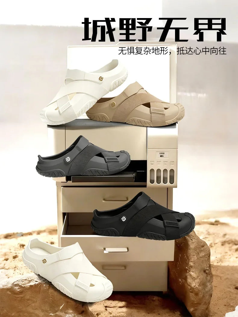 Men's 2026 Summer EVA Thick Sole Clogs Breathable Non-slip Quiet Soft Ergonomic 1/3 Forefoot Bending Toe-up Outdoor Sandals