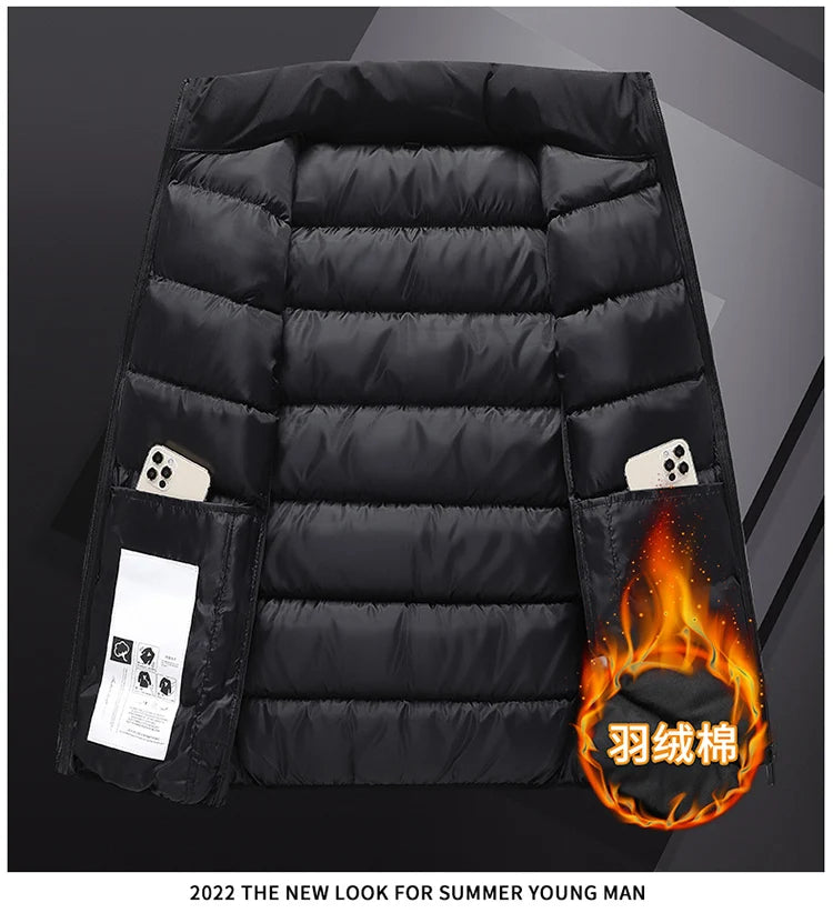 Male Stand Up Collar Vest Men Fashionable and Casual Waistcoats Thick New Vest for Autumn and Winter Men Cool and Warm Clothes