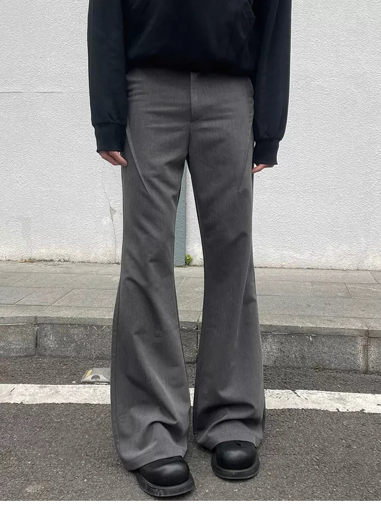 Mauroicardi Spring Autumn Long Black Soft Flare Pants for Mens with High Waist Korean Fashion Smart Casual Chic Trousers 2024