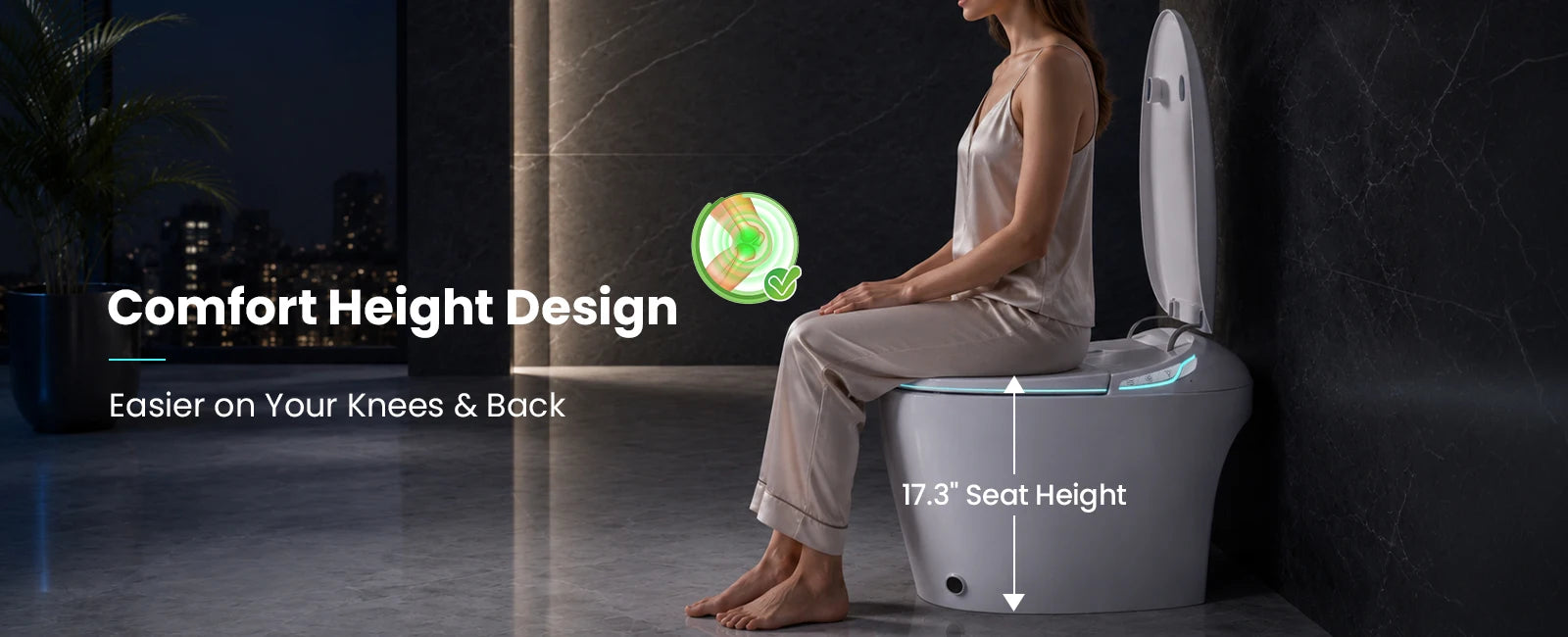 Sanyipace Smart Toilet Seat and Bidet with Smart Control 1000g MaP Powerful Flush Intelligent Toilet One Touch Flush Warm Water Feminine Rear Oscillating Wash Auto Nozzle Cleaning Toilet