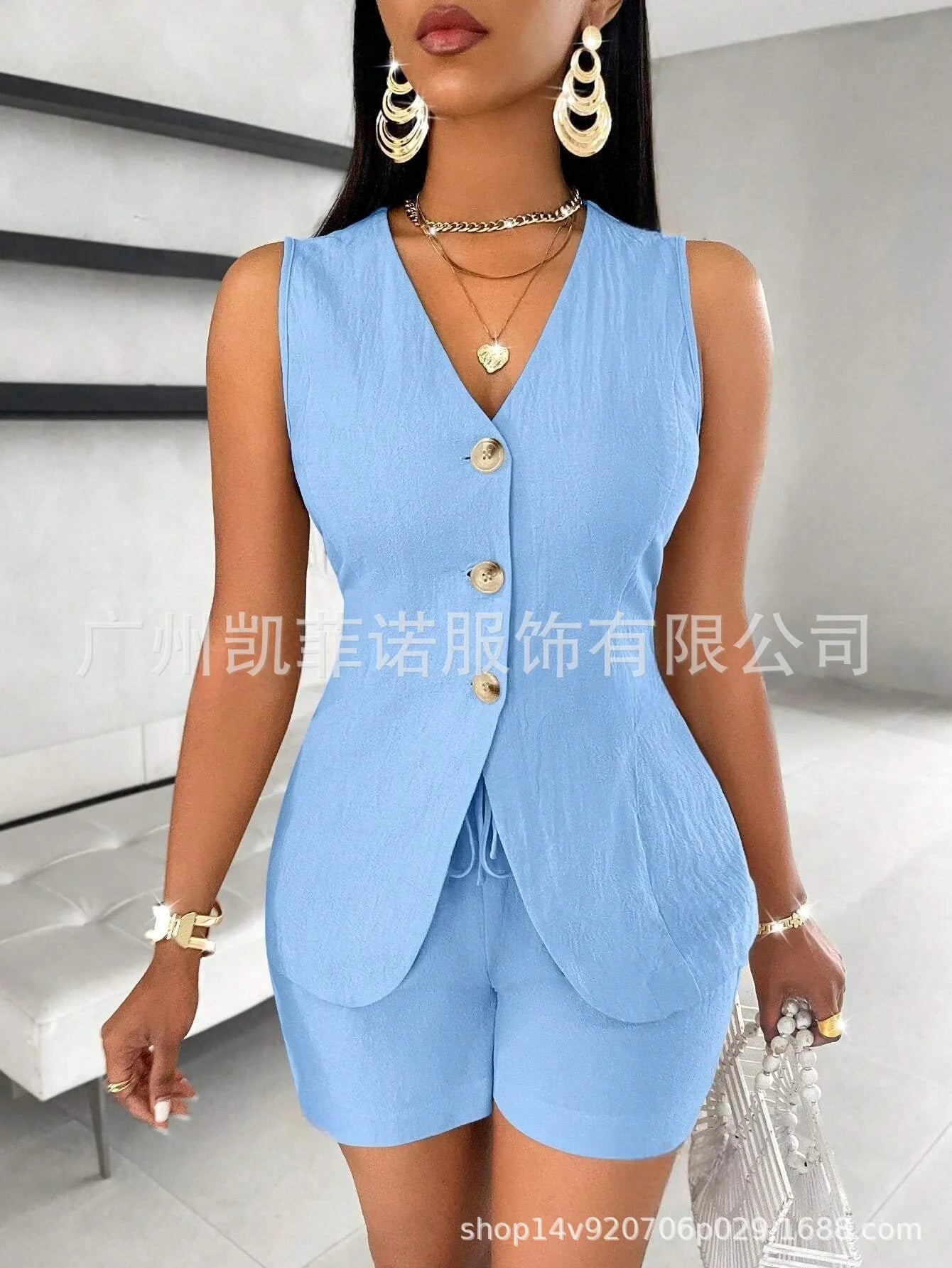 Women Fashion Casual Shorts Set Summer Vest Top Button Solid 2 Pieces Set Lace-up Pant Suits Womens Clothing Office Holiday 2025
