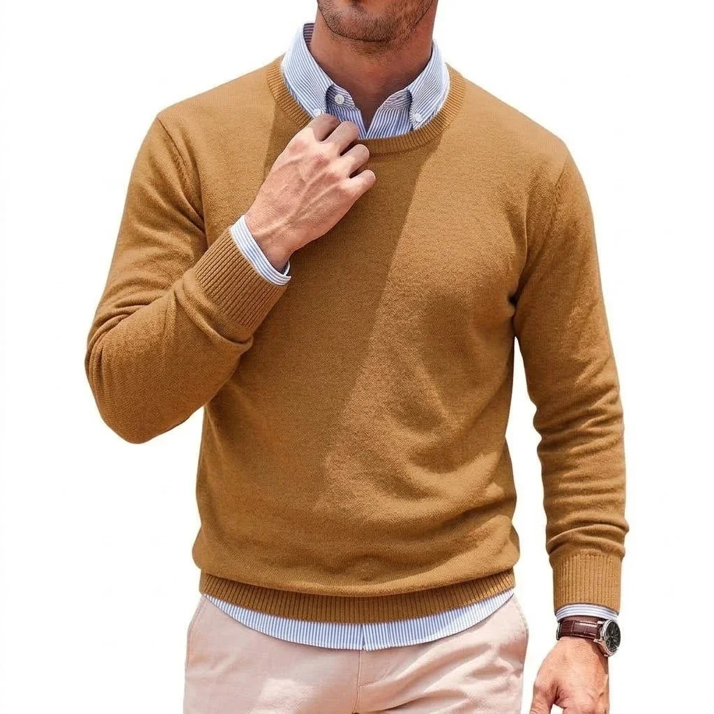 Mens Casual Crew Neck Knit Pullover Fall Cozy Jumper Refined Long Sleeve Business Knit Top Winter Outerwear Knit Office Apparel
