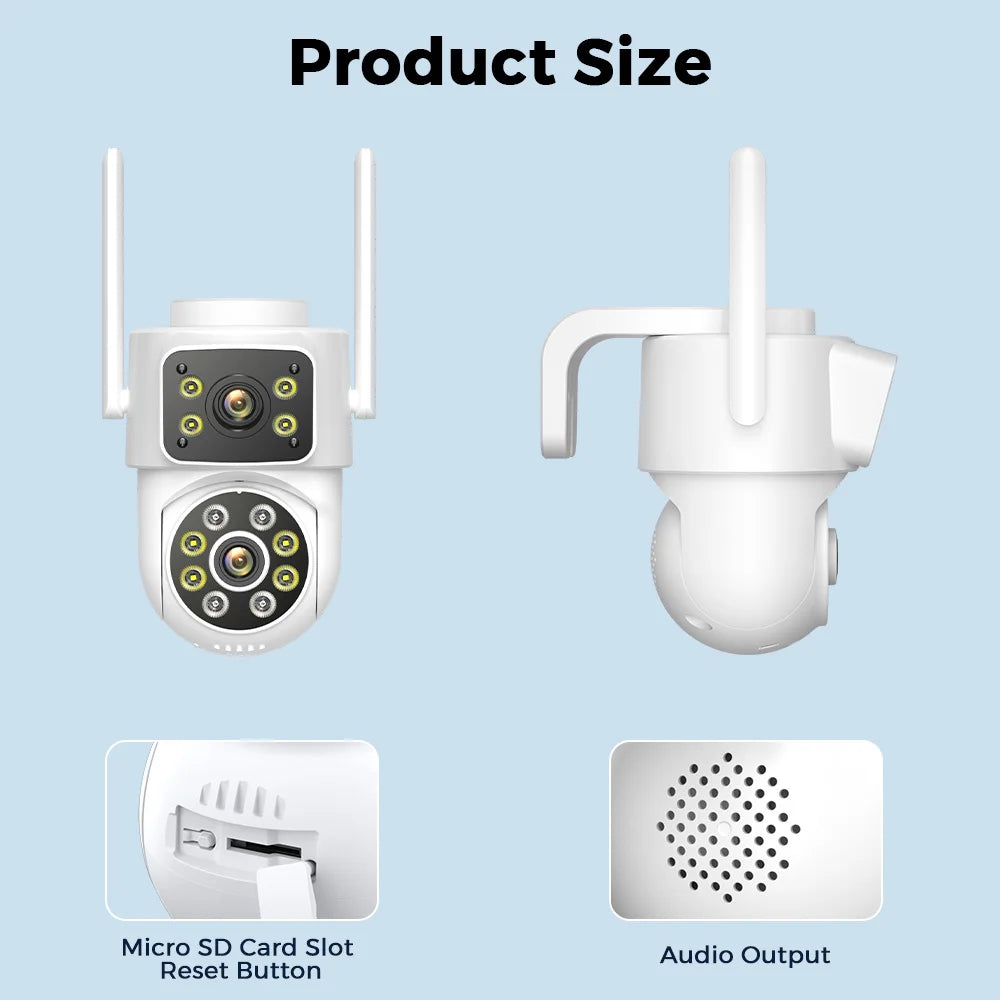 8MP 4K Outdoors Wifi Camera Dual Lens Security PTZ IP Camera 5X Digital Zoom Lens Human IP66 Waterproof Auto Detect Tracking Cam