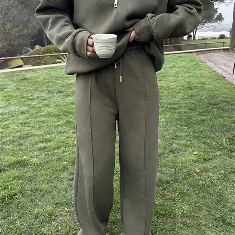 2025 Winter Casual New In Matching Sets 2 Pieces Set Woman Two Piece Outfits Women's Clothing Solid Color Pullover Long Sleeves