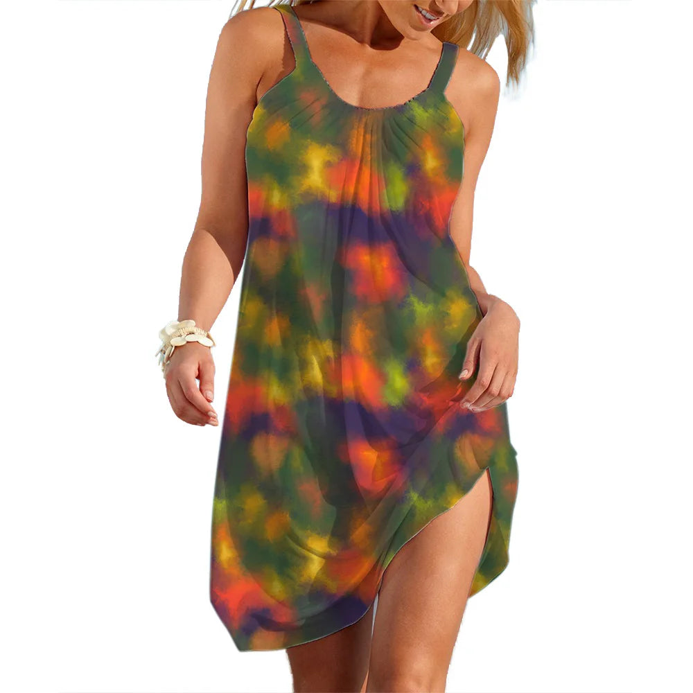 2025 Women's Slip Dress Girls Elegant Tie Dye Clothes Casual Clothes Sale Woman Loose Daily Wear Streetwear Lady Soft Dresses