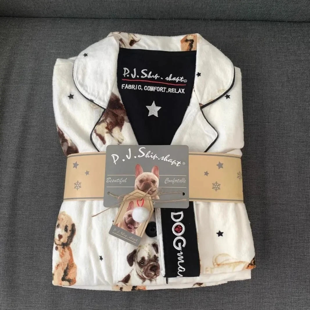 Women's Pajamas Set Cute Cartoon Print Sleepwear Elegant Top&pants 2Pcs Soft Cotton Pyjama Pour Femme Nightwear Loungewear