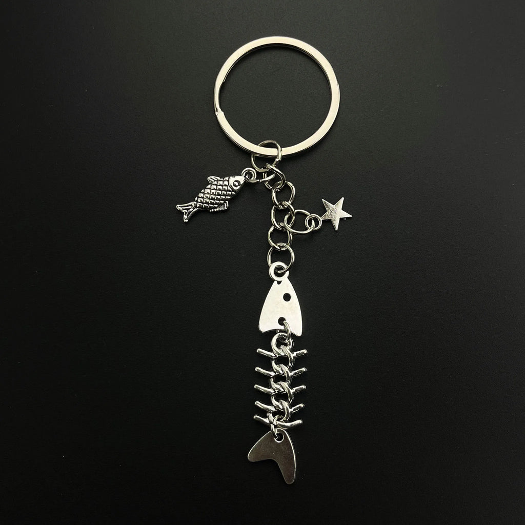 Key Chain Fish Cute Bag Charm Keyring for Car Fishbone Star Punk  DIY Handmade Jewelry Gifts