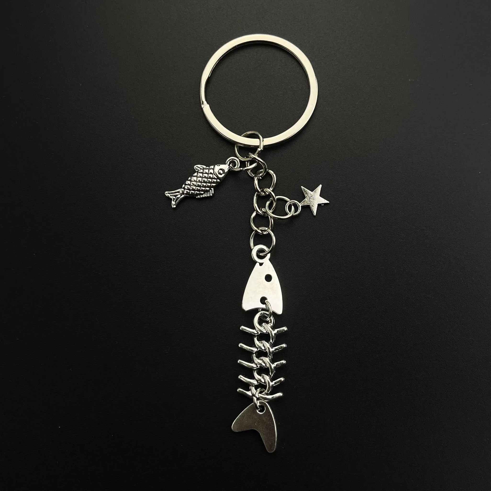 Key Chain Fish Cute Bag Charm Keyring for Car Fishbone Star Punk  DIY Handmade Jewelry Gifts