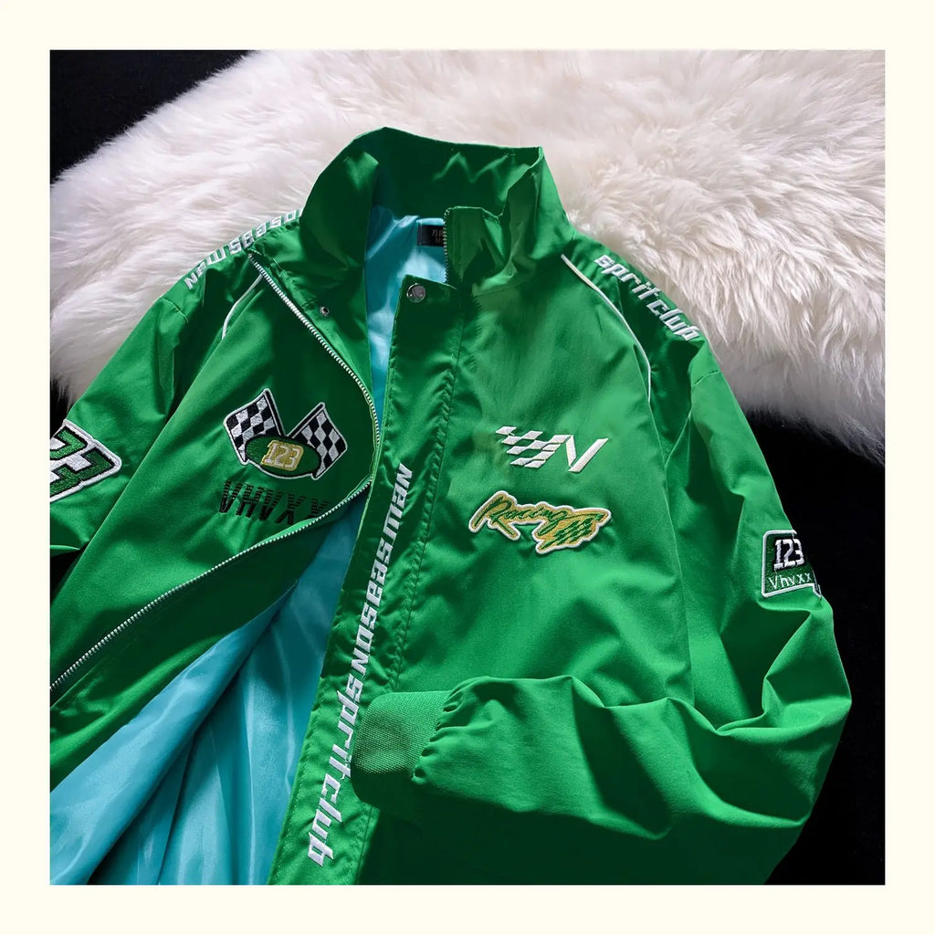 Motorcyclist Man Racer Baseball Uniform Racing Bike Embroidery Windbreaker Coat Spring Autumn Flight Stand-up Men Women  Jacket