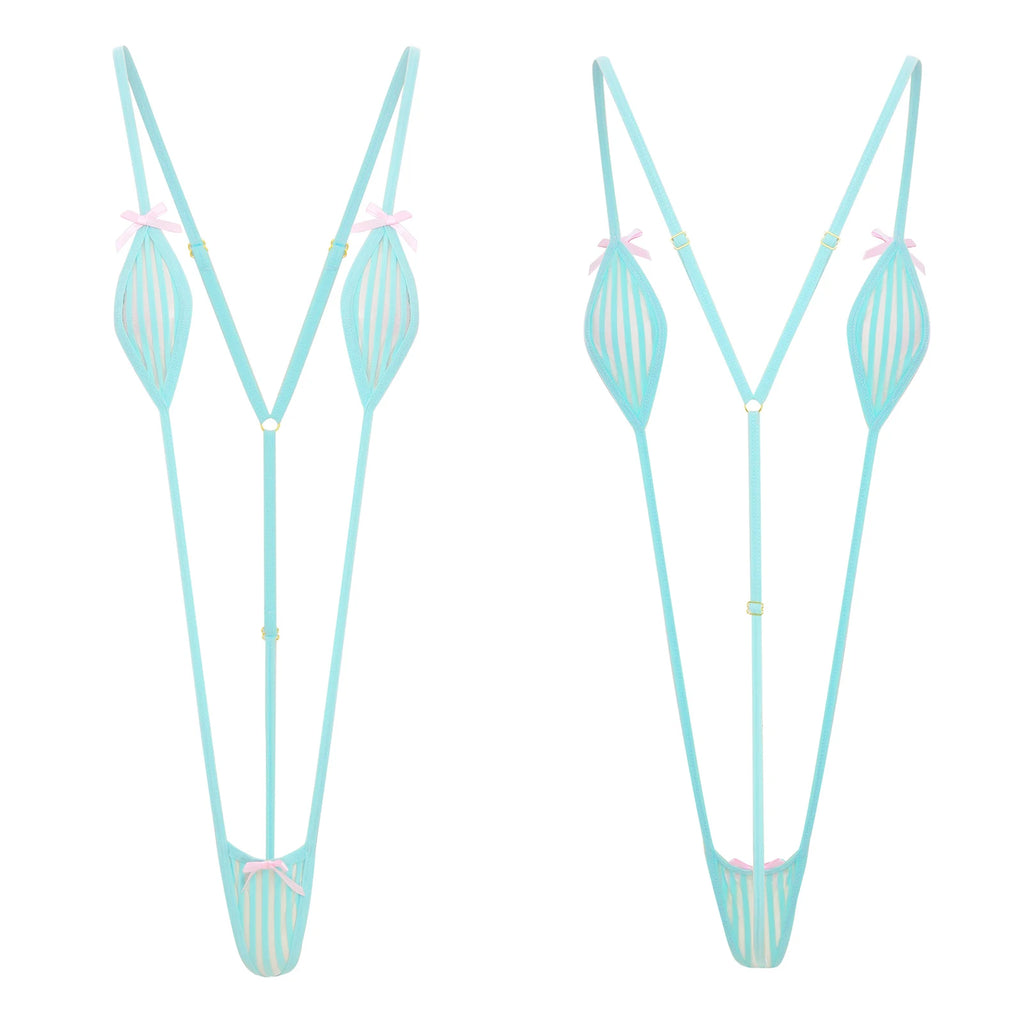 Women Micro Bikini Bodysuit Halter T-back Adjustable Swimsuit One-piece Lingerie Nightwear Summer Sexy Mesh Monokini Swimwear