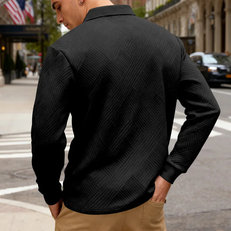 2025 spring and autumn men's light luxury casual simple lapel jacquard POLO button-down long-sleeved sweater