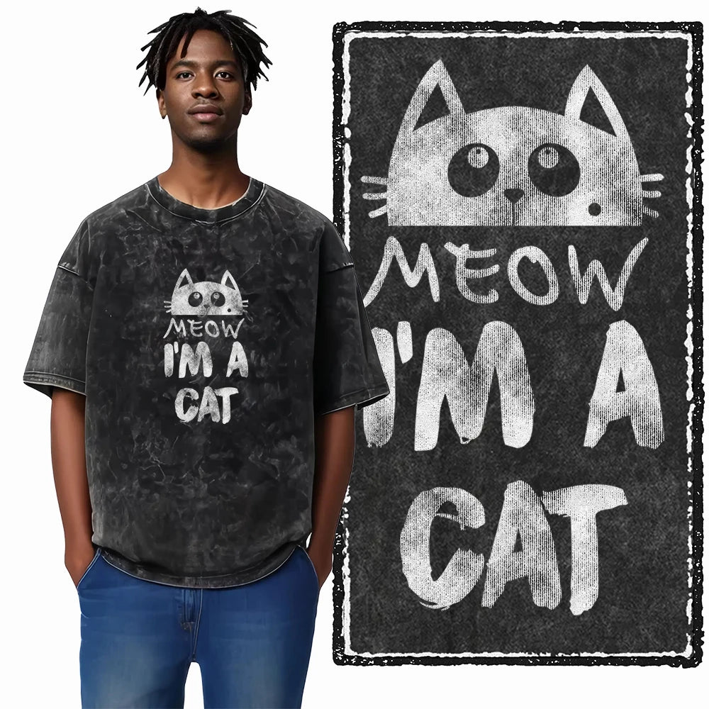 COOLMIND DB Cat Printed Cotton Acid Washed Exclusive Graphic Unisex T Shirt Cool Streetwear Men Tshirts Big Size Tee for Men