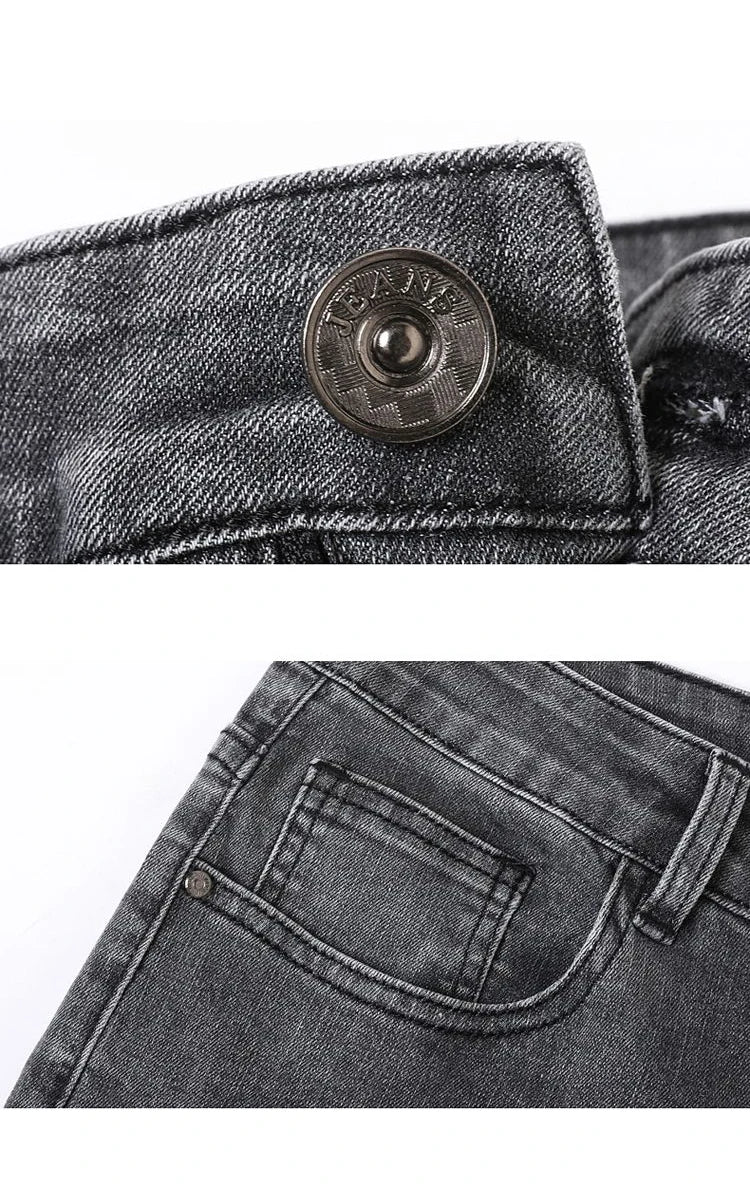 Men's Slim Jeans Korean Fashion Elastic Straight Casual Denim Pants Comfortable Work Male Spring Autumn Trousers Black Gray