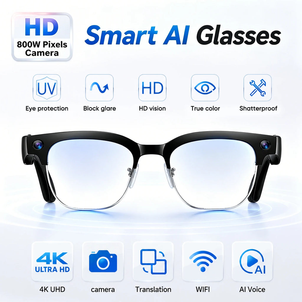 2026 New 8MP 4K HD Smart Glasses Video Photo AI Translation Bluetooth Call Music playback Waterproof Business Sports Sunglasses