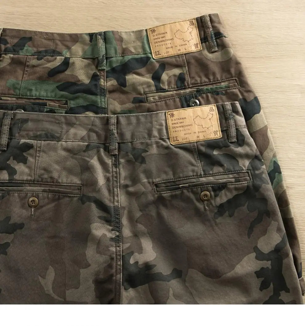 Men's Summer Camouflage Shorts Casual Khaki American Style Floral Pattern Slim Fit Five-Quarter Pants Loose Workwear Trousers
