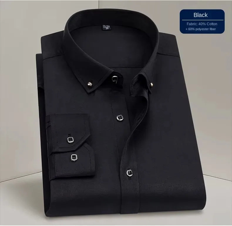 Hot Sale Men's Dress Shirts Formal Long Sleeve Business Social Camisa Contrast With Diamond Anti-wrinkle Button Down Men Clothes