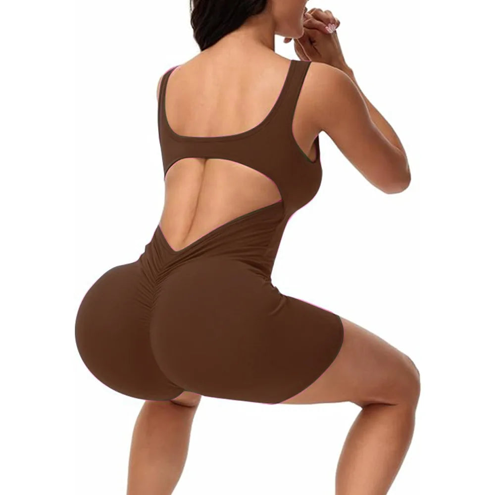 Women's Slim Fit One-Piece Shorts  Workout Jumpsuits Spring/Summer  Hip Lifting Backless Yoga Sports Clothing Sexy Design